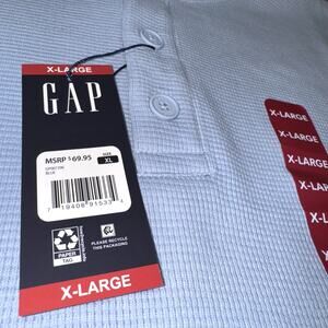 GAP Hoodie Mens XL Light Blue Waffle Henley 100% Cotton Long Sleeve Pullover